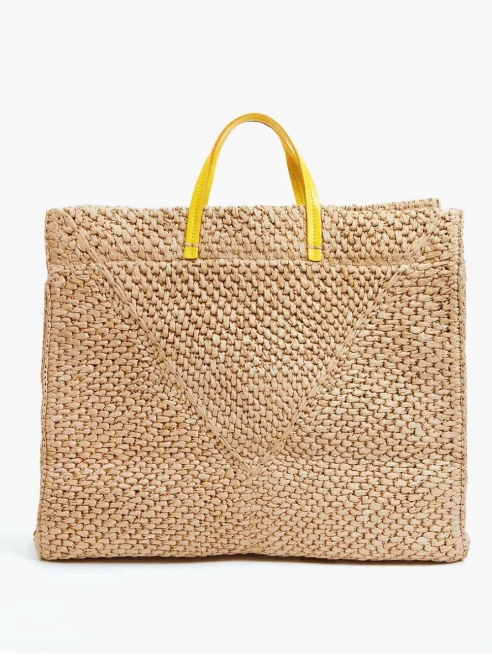 Clare V Simple Summer Tote: Natural Woven Tote with Yellow Handles